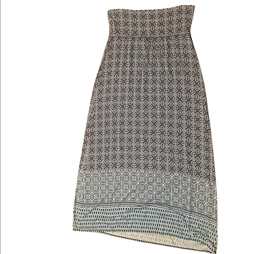 Max Studio Blue Ikat Patterned Maxi Skirt
